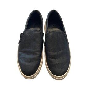 UGG Women's Black Leather Slip-On Sneakers‎ with White Soles 8